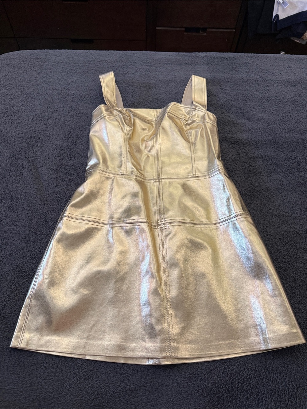 Metallic Gold Mini Dress with Wide Straps
